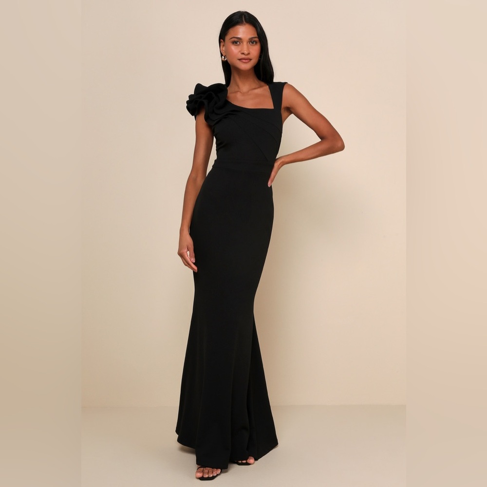 Lulus - Lucette Elegant Black Sleeveless Ruffled Mermaid Evening Gown